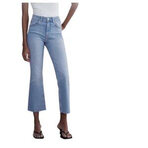 Zara Mid Rise Cropped Raw Hem Jeans Light Wash